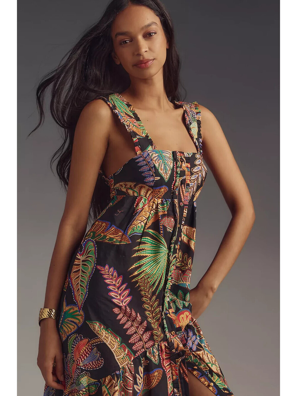 NEW, Farm Rio Cool Foliage Sleeveless Midi Dress in multicolor sz XS #MD2144 - Picture 3 of 10